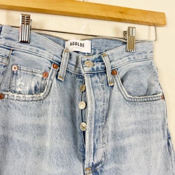 Agolde Riley Long High Rise Straight Light Wash Jeans Size 22 - Picture 3 of 6